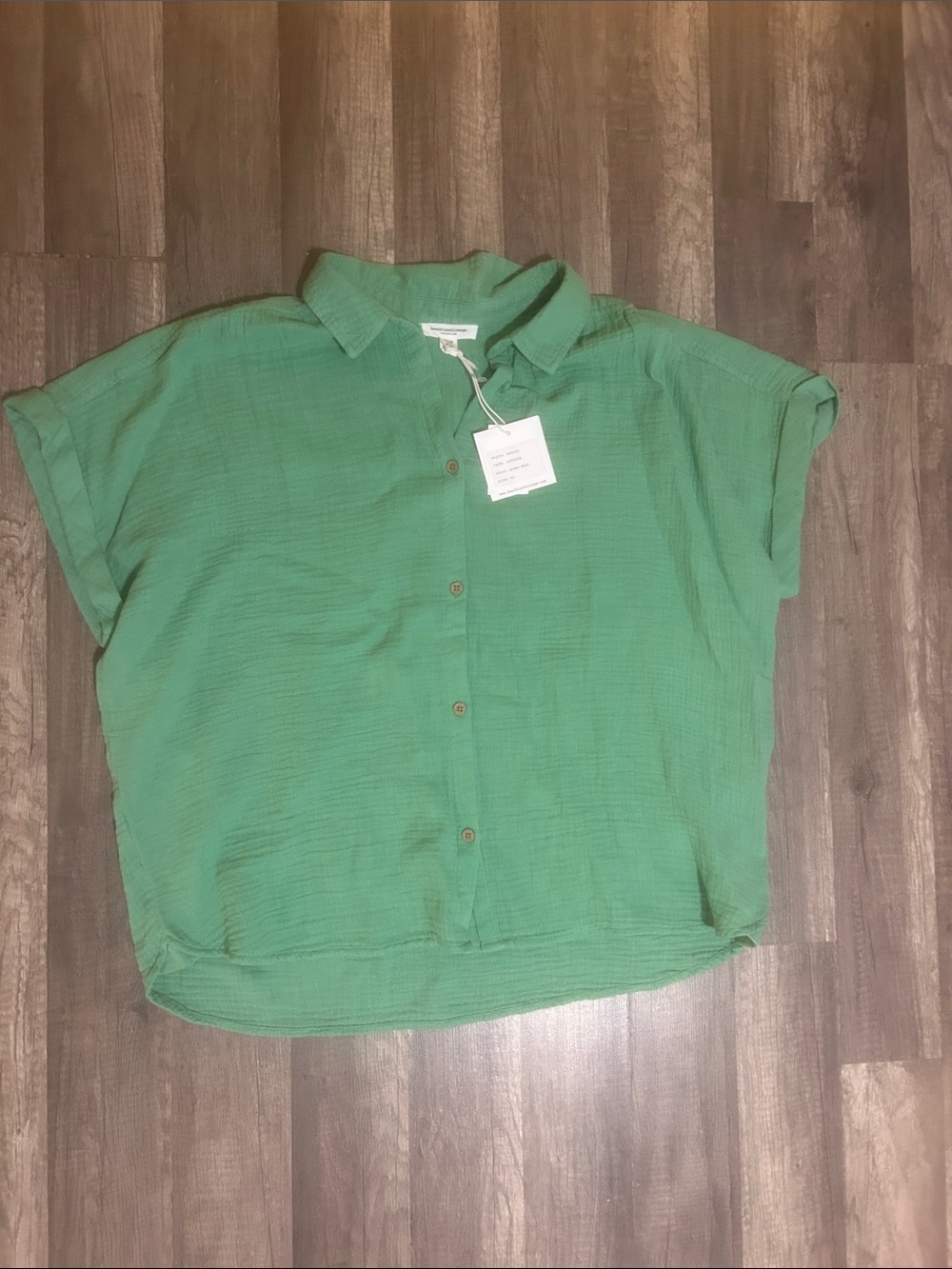 beachlunchlounge Women’s Shirt Green Lightweight Button-Front 100% Cotton XL